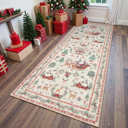 Lahome Christmas Rug, Christmas Runner Rug,Holiday Machine Washable Non Slip Christmas Xmas Decoration Kitchen Rug Mat,Indoor Christmas Carpets for Living Room,Snowflake Rug