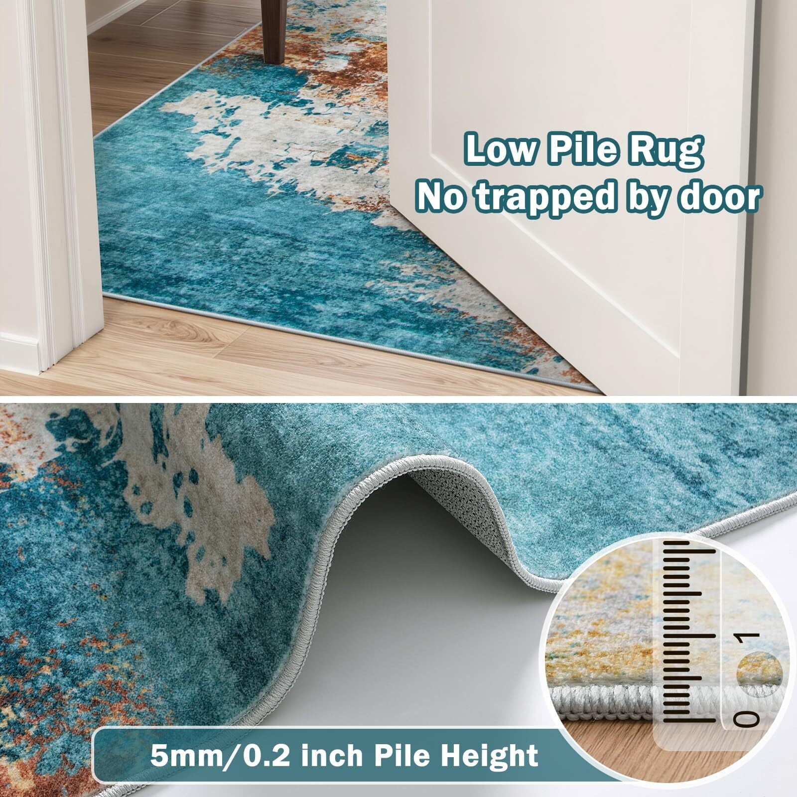 RUG ROBOT Abstract Living Room Rug 4'x6', Soft Modern Washable Area Rugs for Bedroom Non Slip, Ultra Thin Foldable Low Pile Carpet for Dining Room Kitchen Bathroom Office, Yellow/Blue