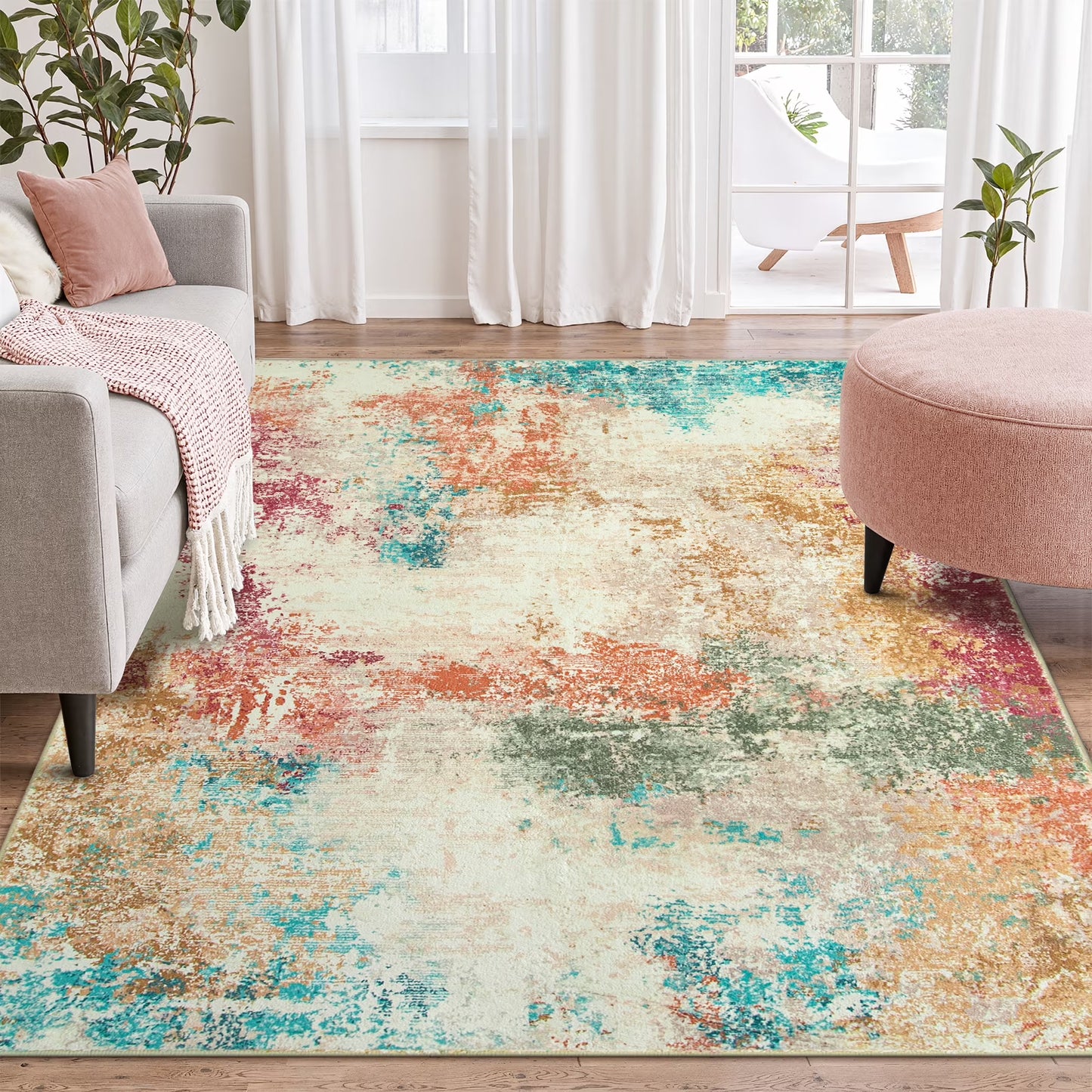 RUG ROBT Abstract Rug, Washable Bathroom Rug Non-Slip,Low-Pile Entryway Rug Indoor Mat,Soft Modern Throw Rug for Entrance Entry Kitchen Bedroom