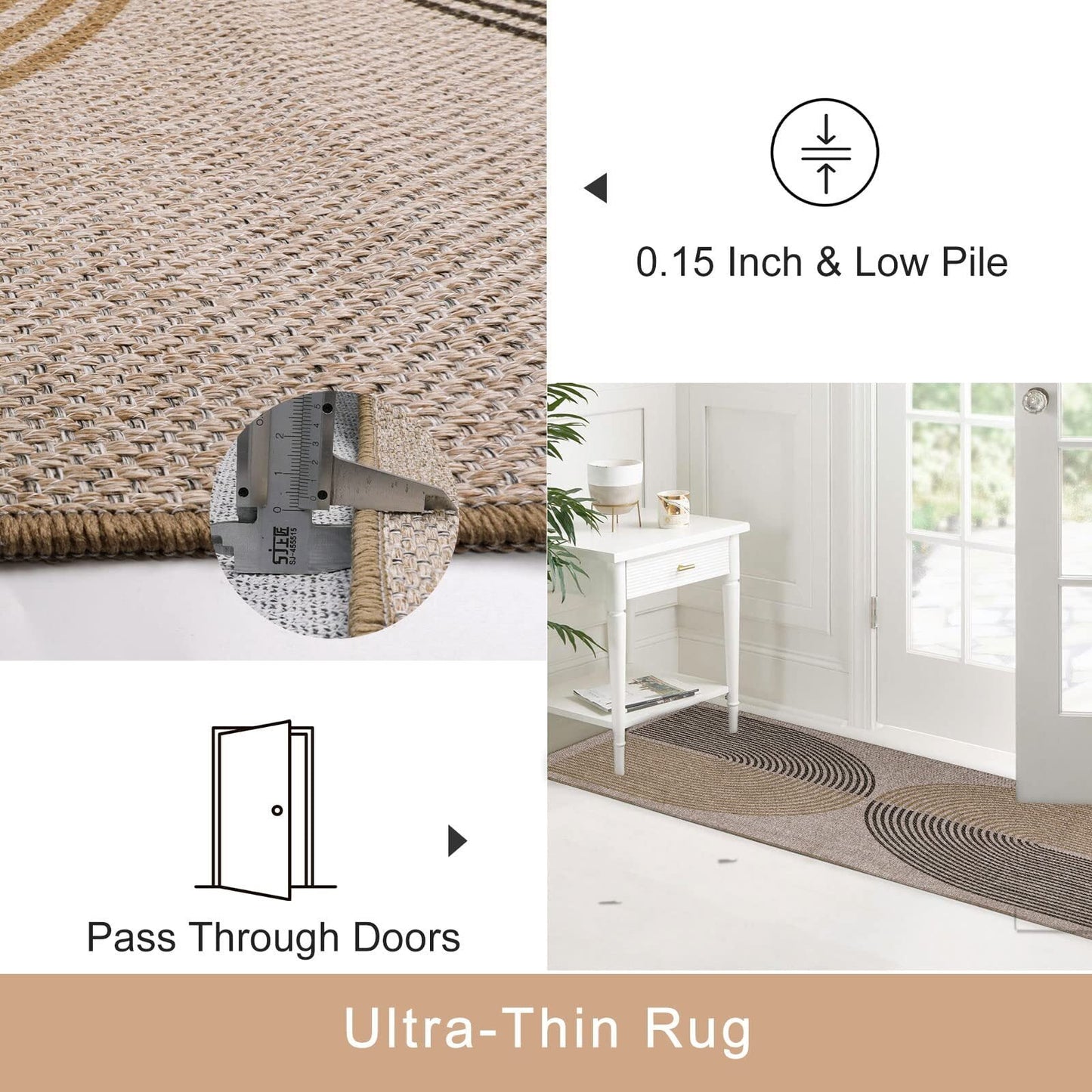 RUG ROBOT Modern Rainbow Easy Jute Rug, 4'x6' Patio Rug Washable Rugs for Entryway Farmhouse Area Rug, Non Slip Indoor Door Mat Contemporary Throw Rug for Laundry Guestroom Room Patio Decor