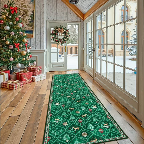 Moynesa Christmas Runner Rugs for Hallway, Washable Kitchen Rug Carpet Runner,Non-Slip Low Pile Soft Winter Moroccan Holiday Xmas Decor Modern Mat for Entrance Bedroom Laundry