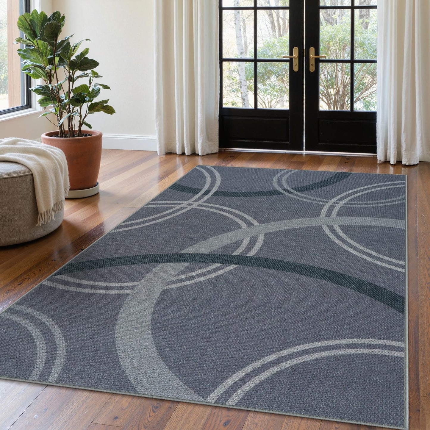 SUNDEREY Geometric Area Rug, Washable Circular Pattern Rug,Easy Jute Indoor Outdoor Carpet, Farmhouse Non Slip Floor Rug for Bedroom Dining Room Office Entrance Kitchen