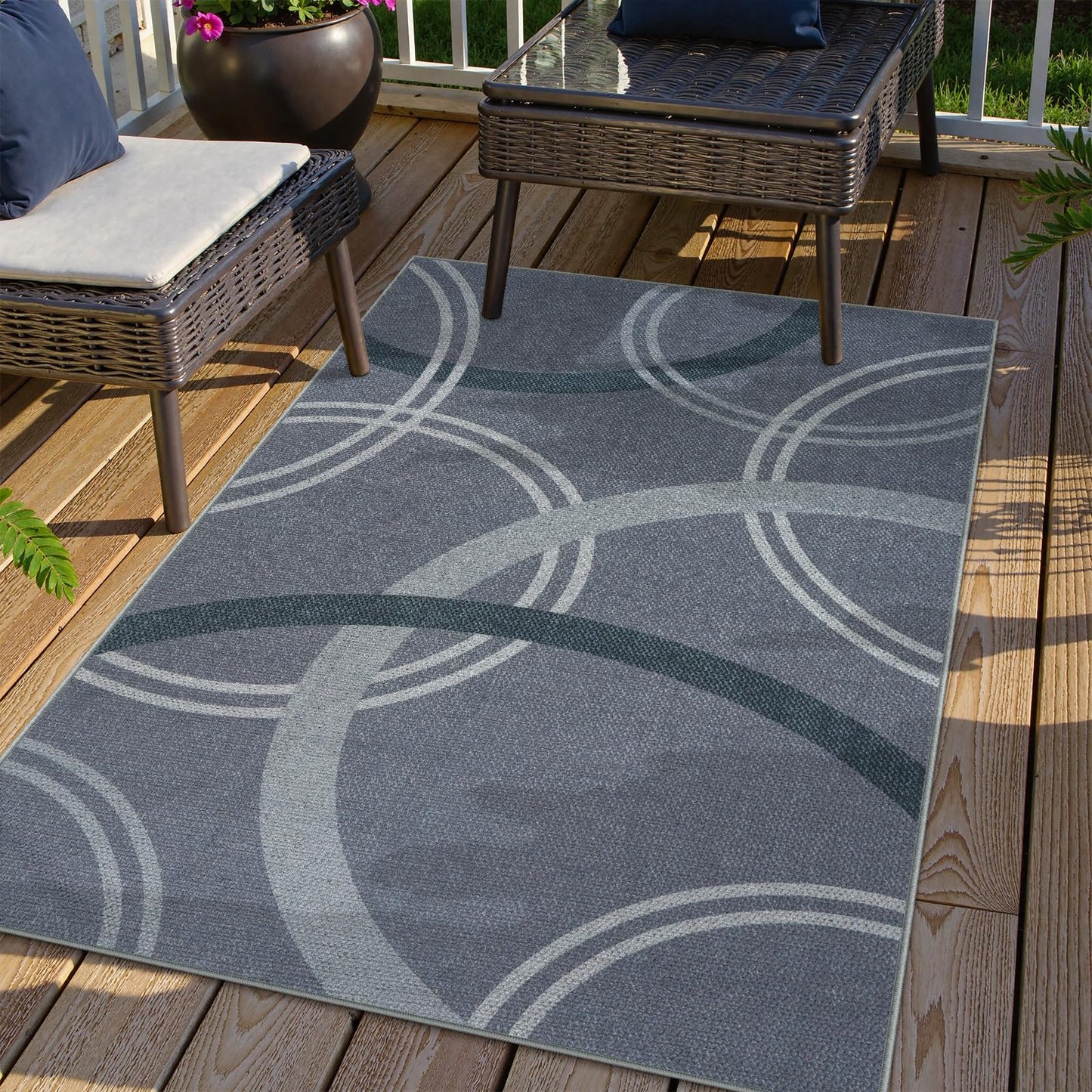 SUNDEREY Geometric Area Rug, Washable Circular Pattern Rug,Easy Jute Indoor Outdoor Carpet, Farmhouse Non Slip Floor Rug for Bedroom Dining Room Office Entrance Kitchen