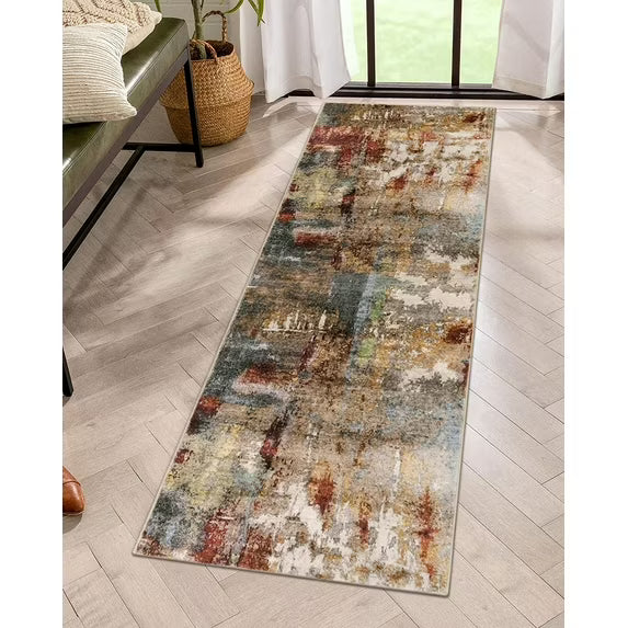 Moynesa Modern Abstract Round Rug,Gray Kitchen Rugs Soft Bedroom Circle Rugs Washable Living Room Mat, Contemporary Large Indoor Office Carpet for Mudroom Kitchen Apartment Basement