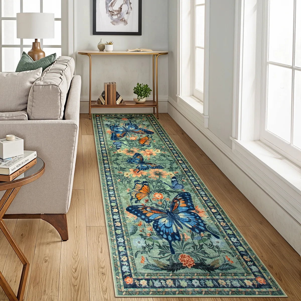 Lahome Decor Butterfly Bedroom Rug,Area Rugs Rugs for Living Room, Non-Slip Washable Rugs Stain Resistant Boho Floral Rug Low-Pile Throw Rug for ‎Dining Room Office Walmart Walmart 2.5' x 10' Green
