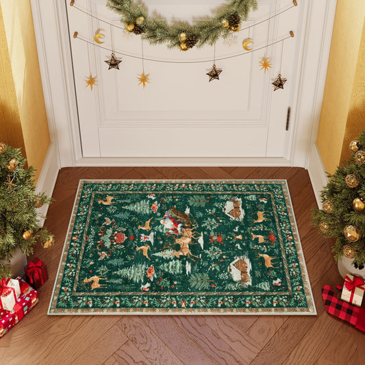 Lahome Decor Christmas Area Rug,Entry Rug Non-Slip Washable Indoor Door Mat for Living Room,Moroccan Holiday Xmas Decor Floor Carpet for Bedroom Kitchen Entryway Bathroom