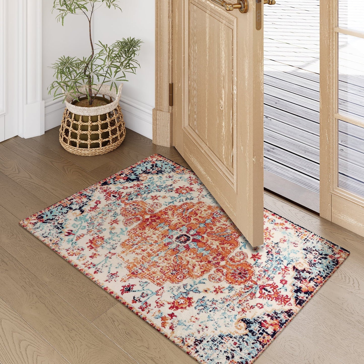 Lahome Decor Area Rug for Living Room Washable Bedroom Dining Rug Boho Floral Medallion Area Rug Non Slip Vintage Indoor Accent Carpet for Apartment Nursery Kids Room Walmart Walmart 2' x 3' Orange