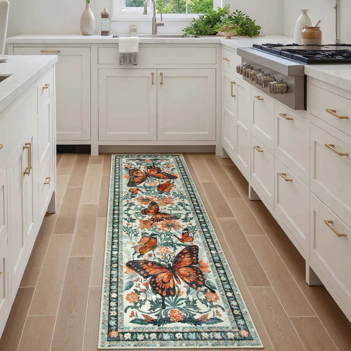 Lahome Decor Butterfly Bedroom Rug,Area Rugs Rugs for Living Room, Non-Slip Washable Rugs Stain Resistant Boho Floral Rug Low-Pile Throw Rug for ‎Dining Room Office Walmart Walmart 2' x 6' Beige