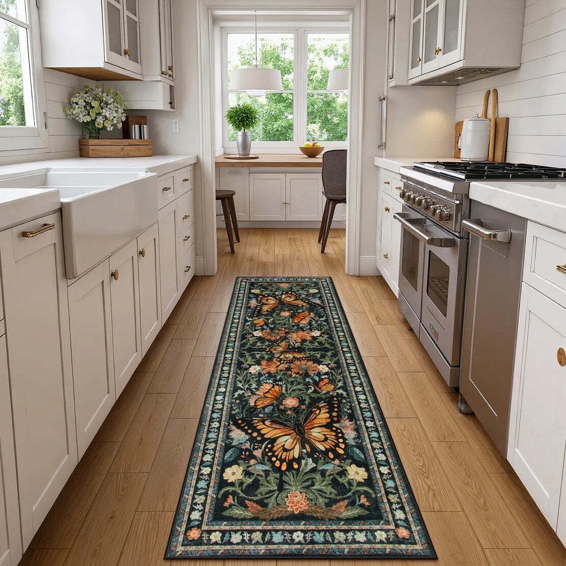 Lahome Decor Butterfly Bedroom Rug,Area Rugs Rugs for Living Room, Non-Slip Washable Rugs Stain Resistant Boho Floral Rug Low-Pile Throw Rug for ‎Dining Room Office Walmart Walmart 2' x 6' Black