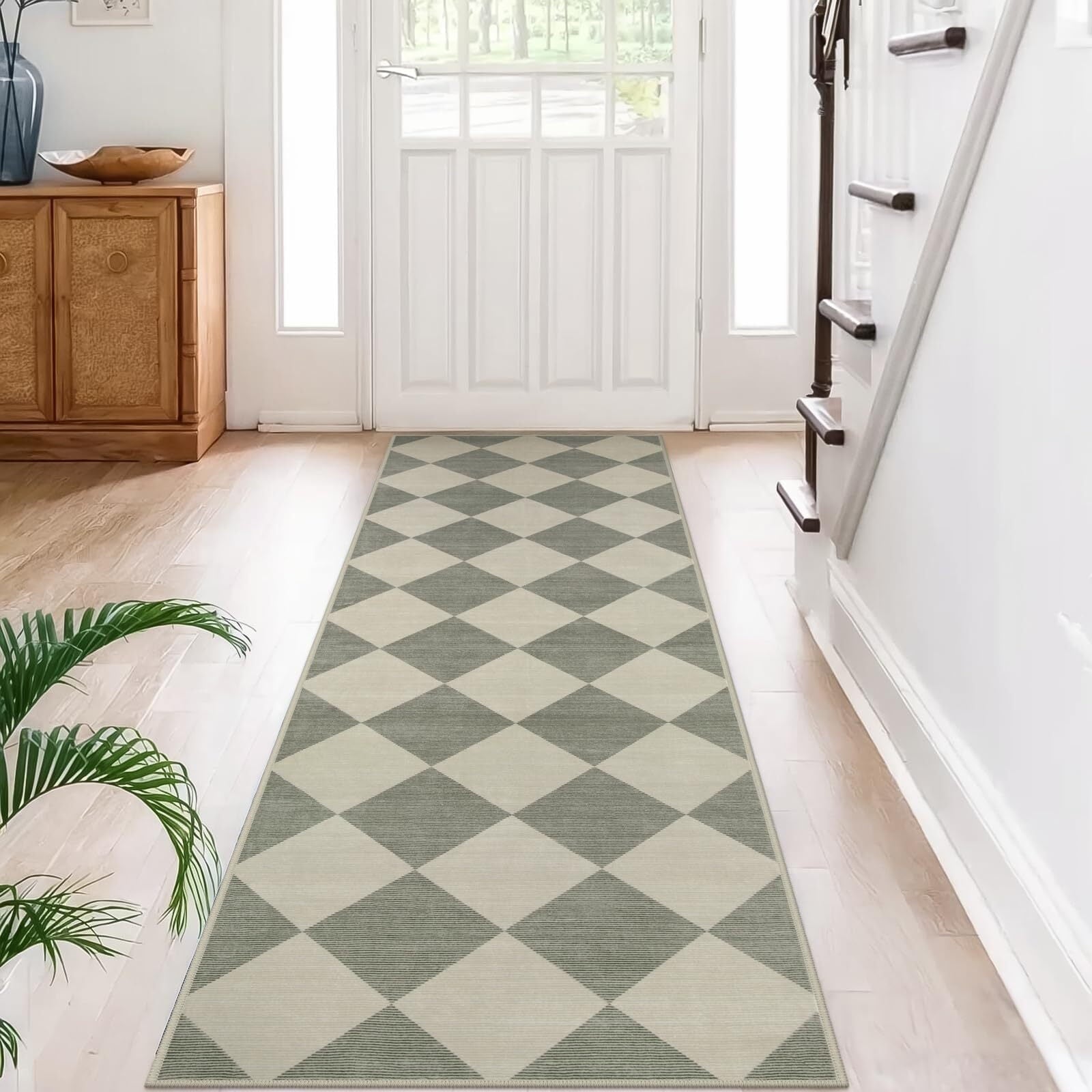 Lahome Decor Modern Washable Area Rugs for Living Room, Non-Slip Rugs for Bedroom, Farmhouse Checkered Rug, Moroccan Neutral Soft Low Pile Carpet for Office Dining Room Playroom Walmart Walmart 2' x 6' Green