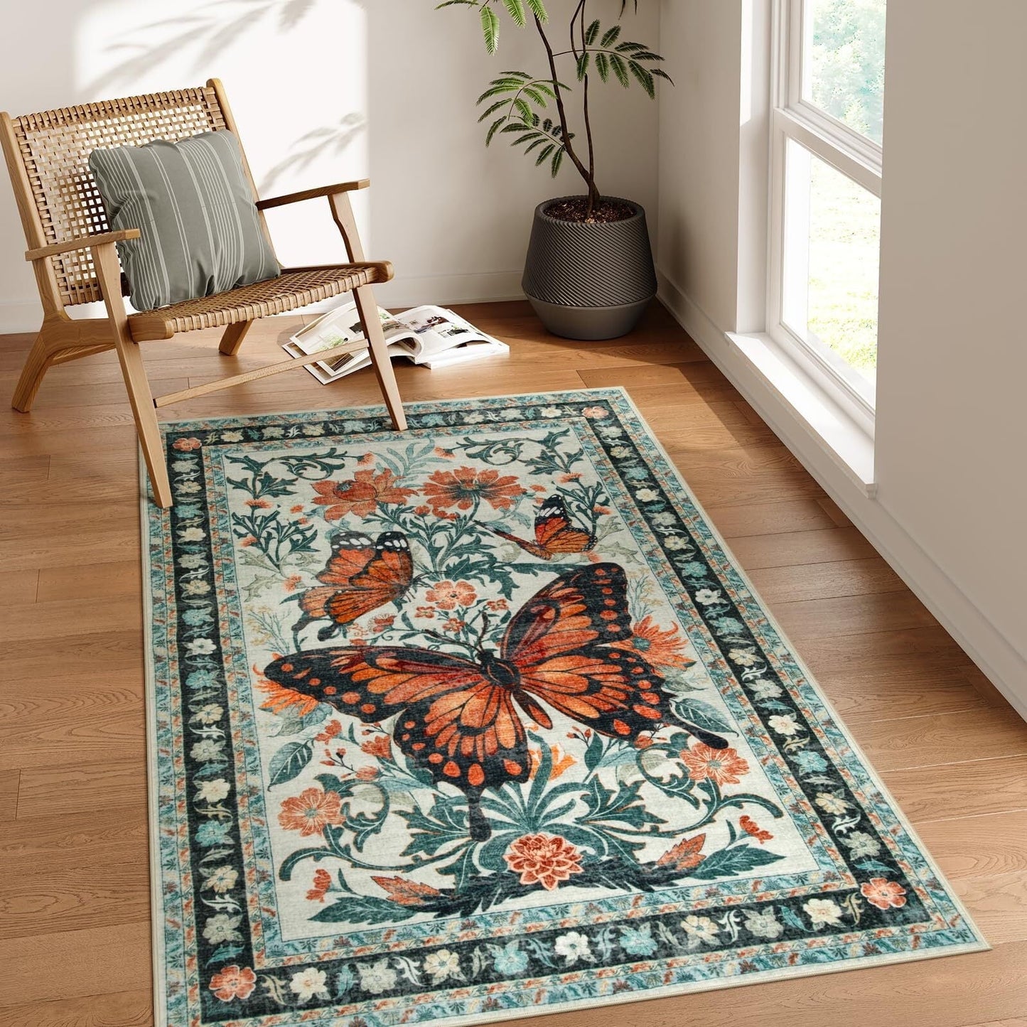 Lahome Decor Butterfly Bedroom Rug,Area Rugs Rugs for Living Room, Non-Slip Washable Rugs Stain Resistant Boho Floral Rug Low-Pile Throw Rug for ‎Dining Room Office Walmart Walmart 3' x 5' Beige