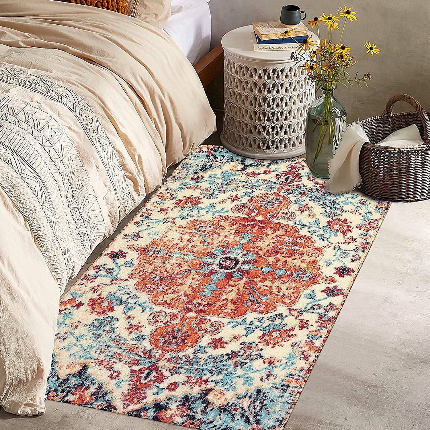 Lahome Decor Area Rug for Living Room Washable Bedroom Dining Rug Boho Floral Medallion Area Rug Non Slip Vintage Indoor Accent Carpet for Apartment Nursery Kids Room Walmart Walmart 3' x 5' Orange