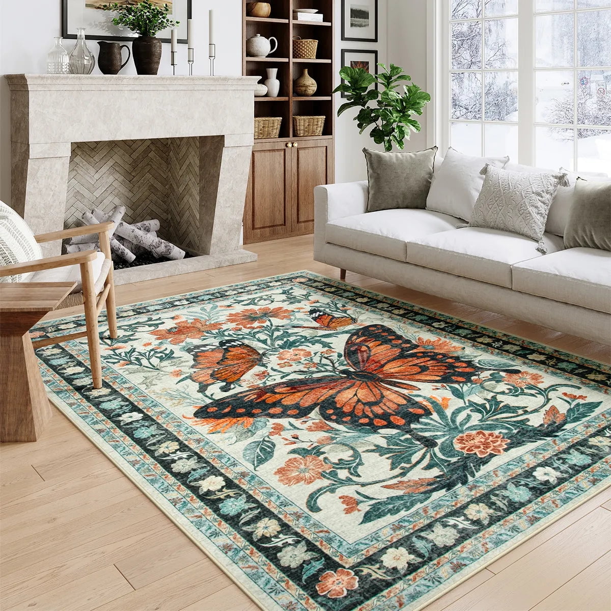 Lahome Decor Butterfly Bedroom Rug,Area Rugs Rugs for Living Room, Non-Slip Washable Rugs Stain Resistant Boho Floral Rug Low-Pile Throw Rug for ‎Dining Room Office Walmart Walmart 5' x 7' Beige