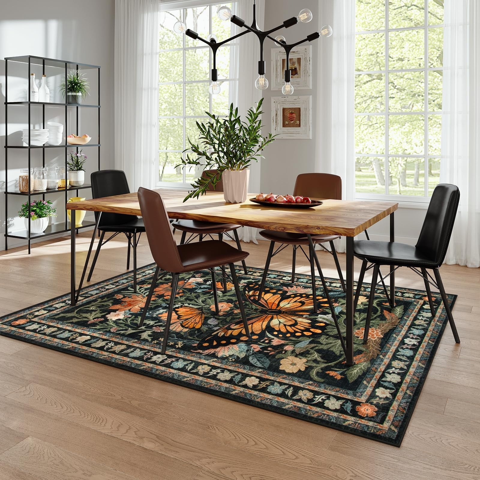 Lahome Decor Butterfly Bedroom Rug,Area Rugs Rugs for Living Room, Non-Slip Washable Rugs Stain Resistant Boho Floral Rug Low-Pile Throw Rug for ‎Dining Room Office Walmart Walmart