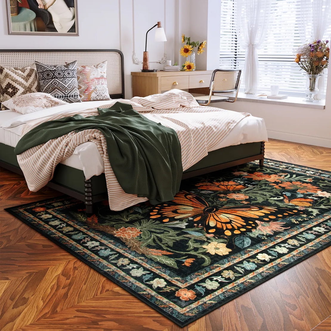 Lahome Decor Butterfly Bedroom Rug,Area Rugs Rugs for Living Room, Non-Slip Washable Rugs Stain Resistant Boho Floral Rug Low-Pile Throw Rug for ‎Dining Room Office Walmart Walmart