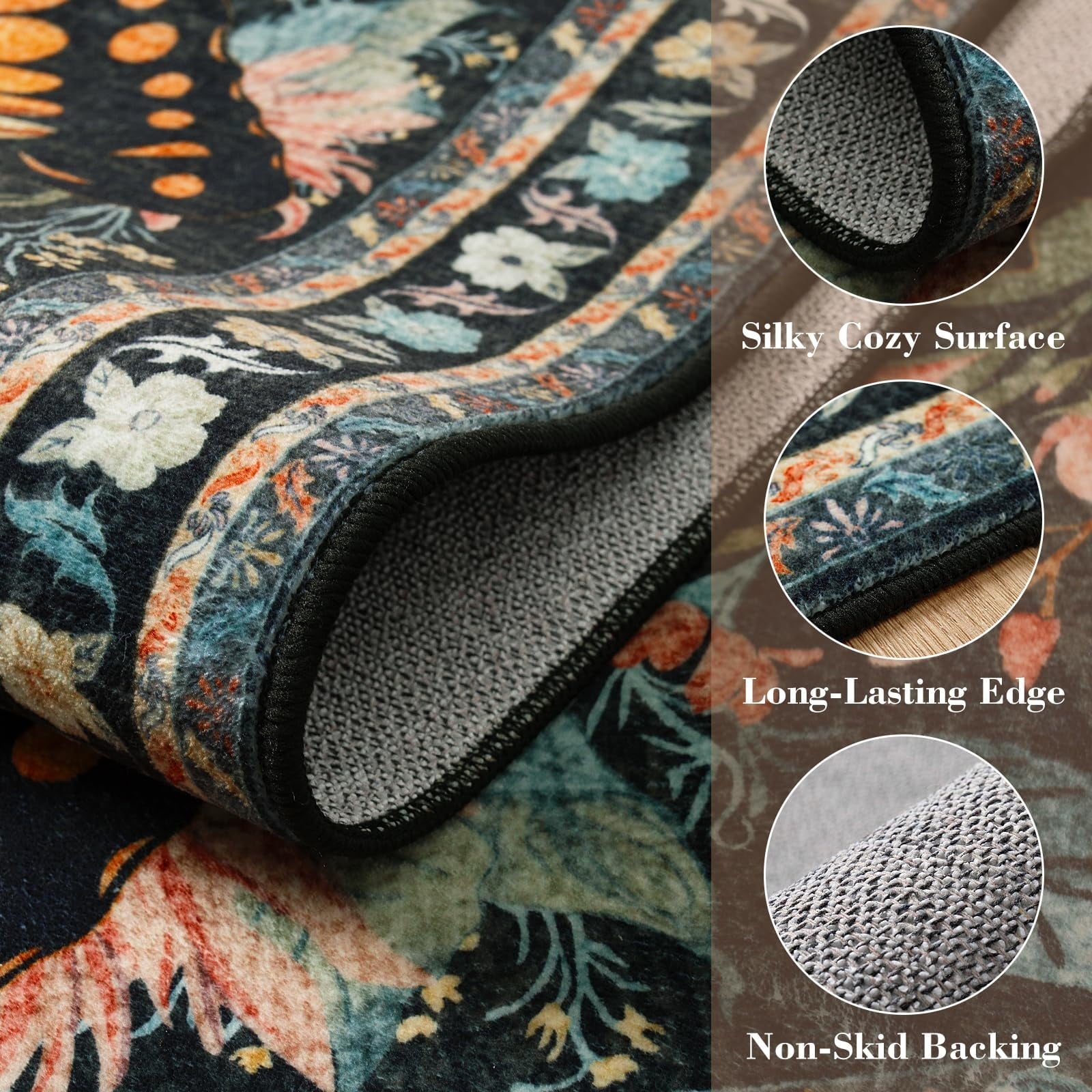 Lahome Decor Butterfly Bedroom Rug,Area Rugs Rugs for Living Room, Non-Slip Washable Rugs Stain Resistant Boho Floral Rug Low-Pile Throw Rug for ‎Dining Room Office Walmart Walmart