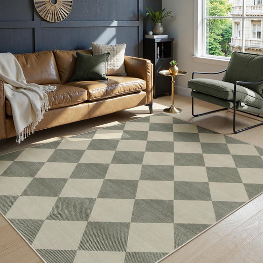 Lahome Decor Modern Washable Area Rugs for Living Room, Non-Slip Rugs for Bedroom, Farmhouse Checkered Rug, Moroccan Neutral Soft Low Pile Carpet for Office Dining Room Playroom Walmart Walmart 5' x 7' Green