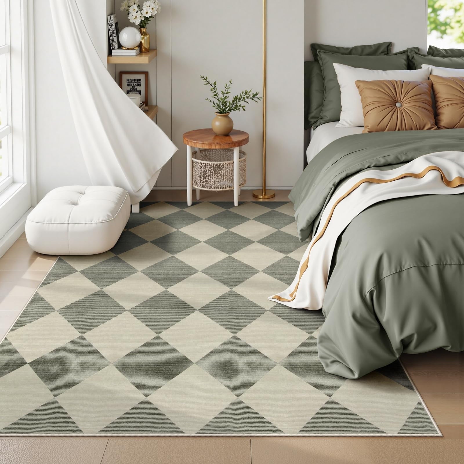 Lahome Decor Modern Washable Area Rugs for Living Room, Non-Slip Rugs for Bedroom, Farmhouse Checkered Rug, Moroccan Neutral Soft Low Pile Carpet for Office Dining Room Playroom Walmart Walmart