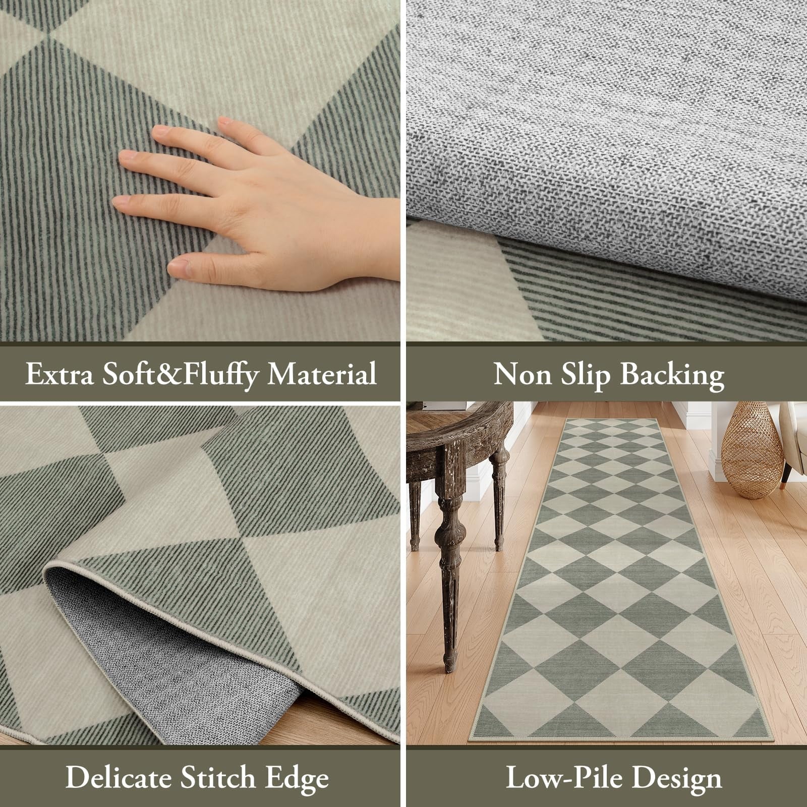 Lahome Decor Modern Washable Area Rugs for Living Room, Non-Slip Rugs for Bedroom, Farmhouse Checkered Rug, Moroccan Neutral Soft Low Pile Carpet for Office Dining Room Playroom Walmart Walmart