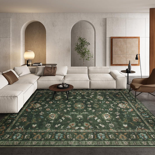 Lahome Decor Floral Area Rug, Machine Washable Rugs for Living Room, Non Slip Rug with Vintage Printed, Low Pile Carpet for Bedroom Dining Room Home Office Walmart Walmart 8' x 10' Green