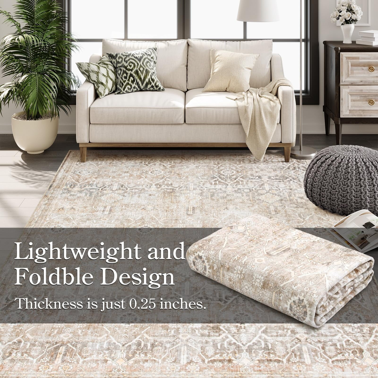 Lahome Decor Washable Area Rug,Boho Tribe Rugs for Living Room With Non-Slip Backing, Stain Resistant Non-Shed Carpet for Bedroom, Dining Room, Dorm, Office,Farmhouse Walmart Walmart