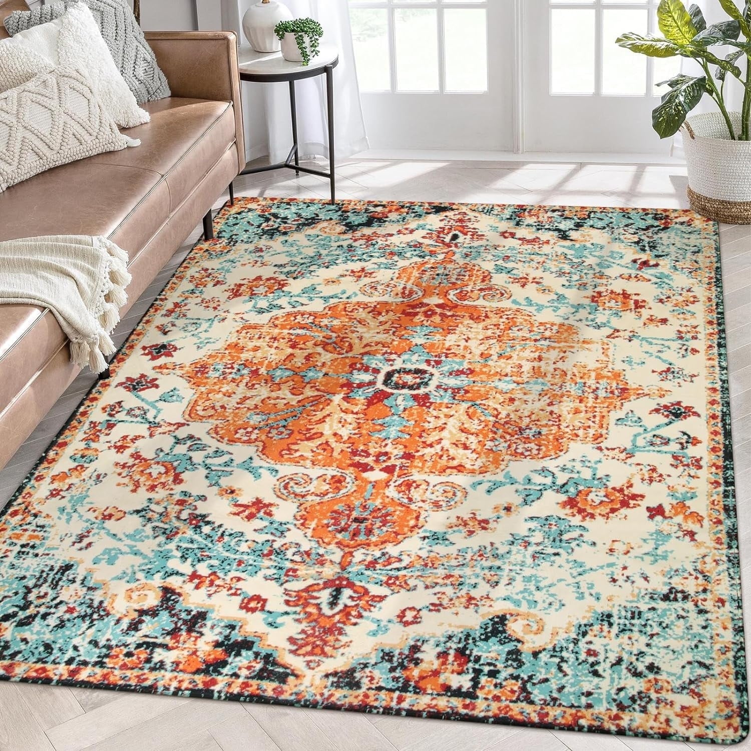 Lahome Decor Area Rug for Living Room Washable Bedroom Dining Rug Boho Floral Medallion Area Rug Non Slip Vintage Indoor Accent Carpet for Apartment Nursery Kids Room Walmart Walmart