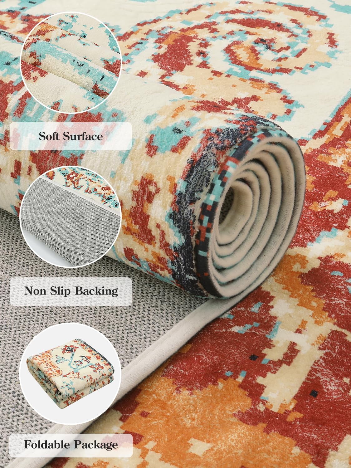 Lahome Decor Area Rug for Living Room Washable Bedroom Dining Rug Boho Floral Medallion Area Rug Non Slip Vintage Indoor Accent Carpet for Apartment Nursery Kids Room Walmart Walmart