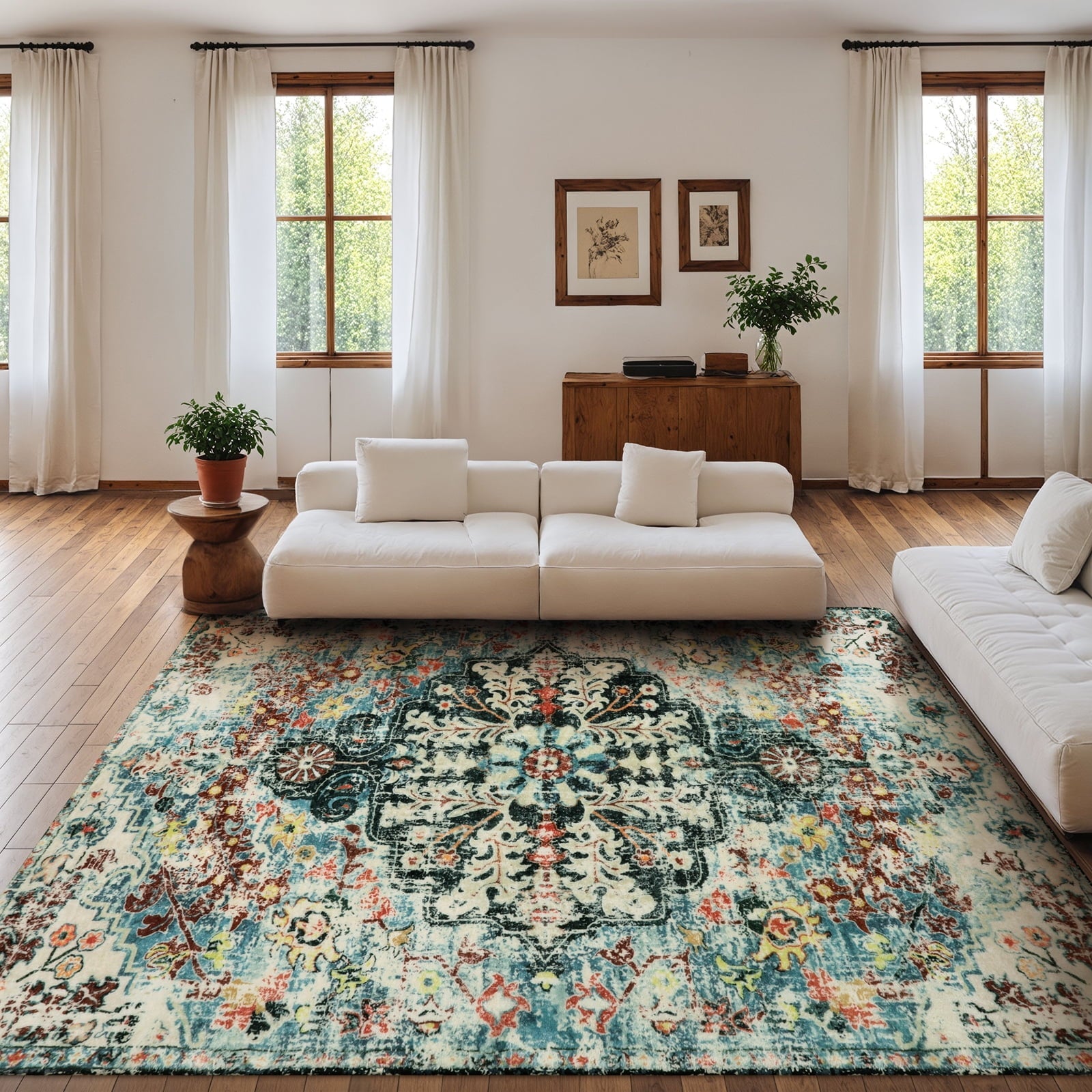 Lahome Decor Area Rug for Living Room Washable Bedroom Dining Rug Boho Floral Medallion Area Rug Non Slip Vintage Indoor Accent Carpet for Apartment Nursery Kids Room Walmart Walmart 9' x 12' Teal
